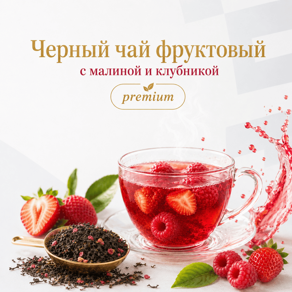 Черный чaй фруктовый (малина, клубника) №1 50 гр